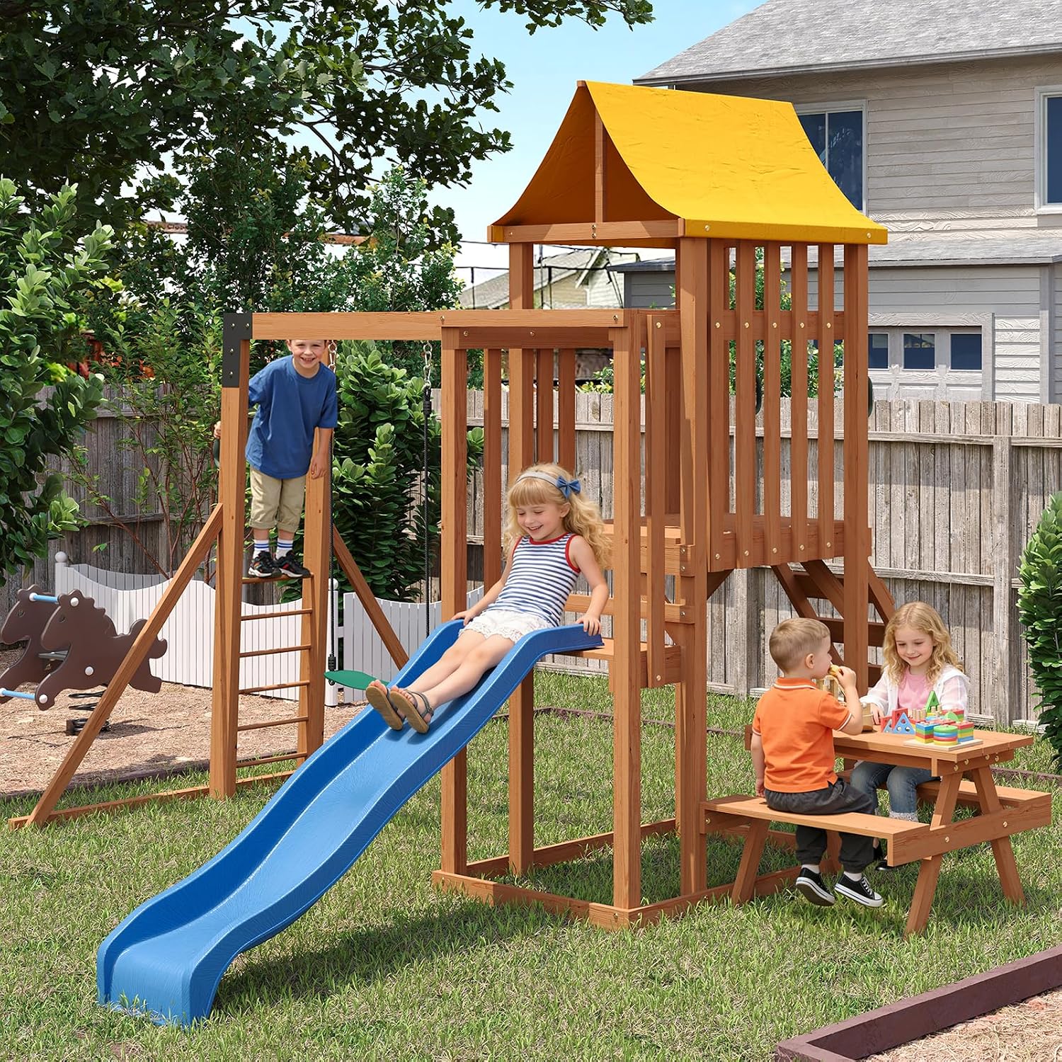 Aoxun Wooden Swing Sets for Backyard