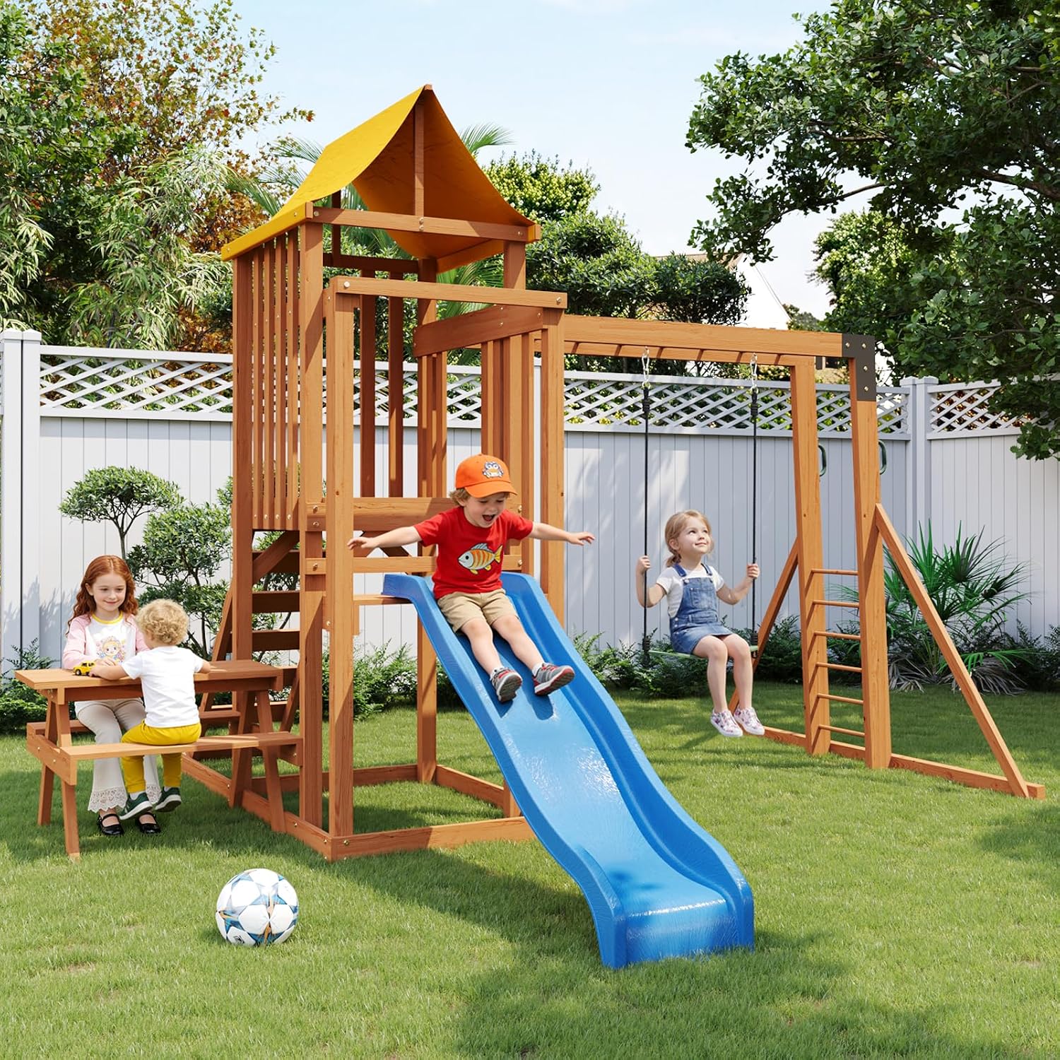 Aoxun Wooden Swing Sets for Backyard