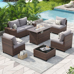 Aoxun 7-piece brown wicker patio set with fire pit - photo 1