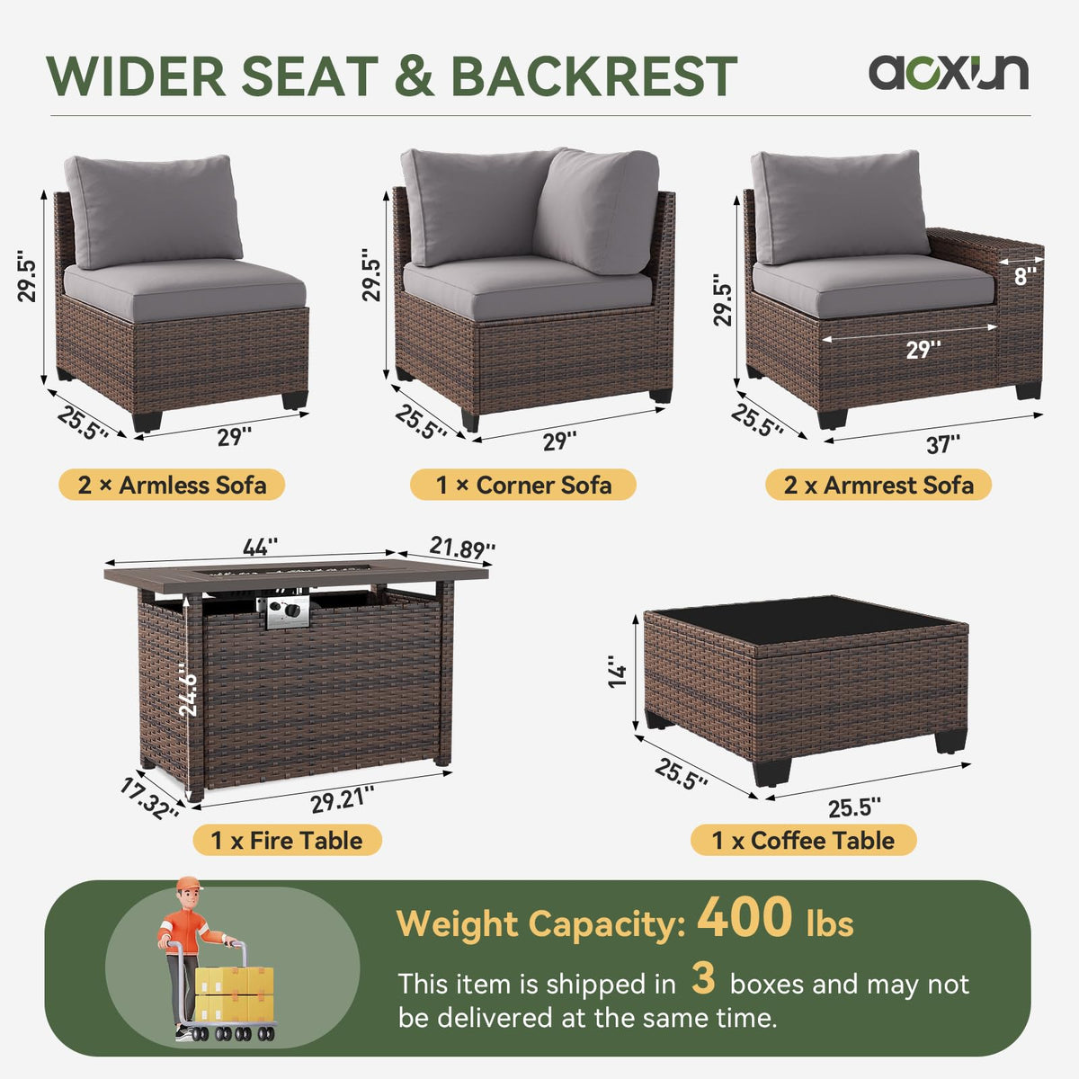 Aoxun 7-piece brown wicker patio set with fire pit - photo 7