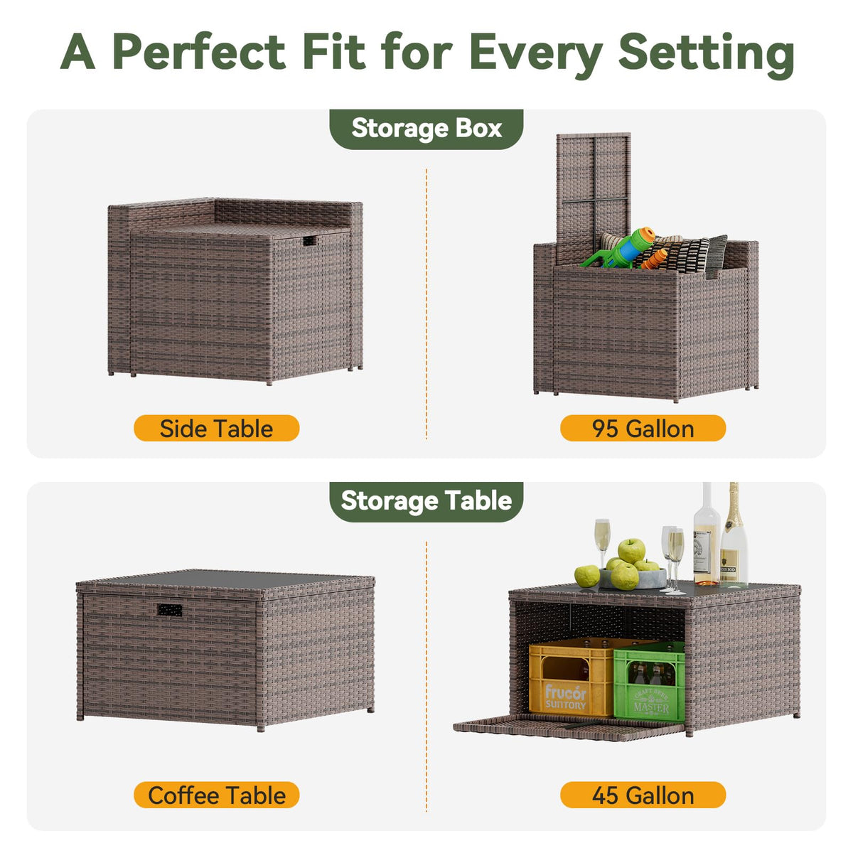 Aoxun 8-Piece Wicker Patio Furniture Set with Storage - Brown - Image 5