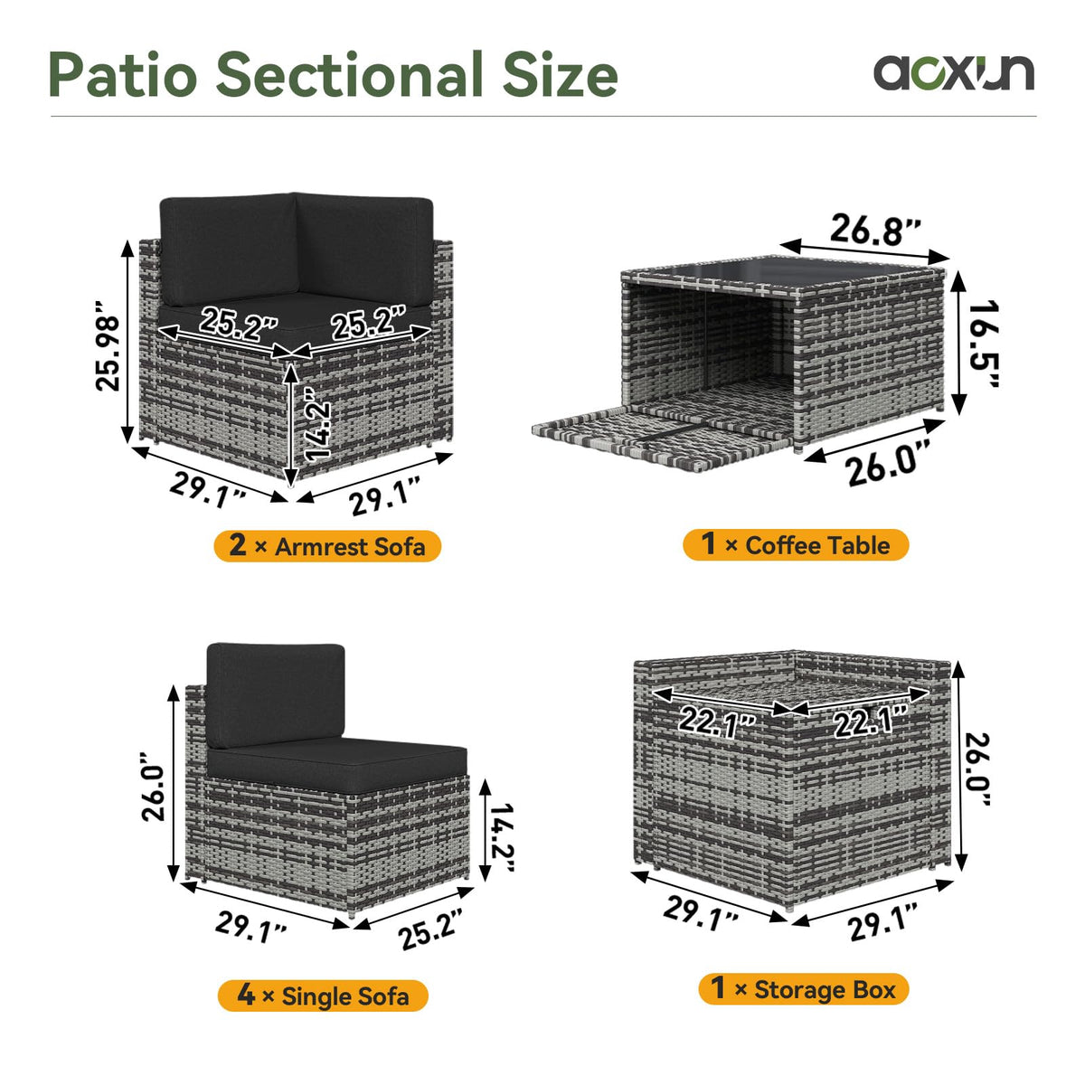 Aoxun 8-Piece Wicker Patio Furniture Set with Storage - Black - Image 6