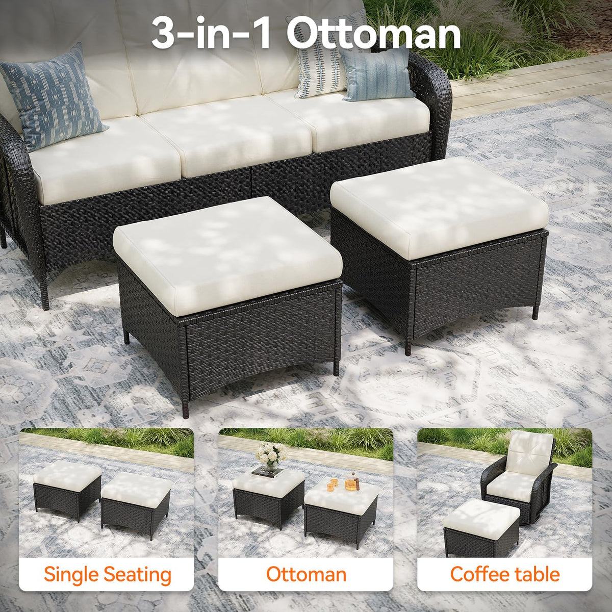 Aoxun Wicker Patio Furniture Set, 7 or 10 Pieces - B0GX677Y9T - Image 5