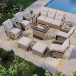 Aoxun 10-piece yellow wicker patio set with 44-inch fire pit - photo 1