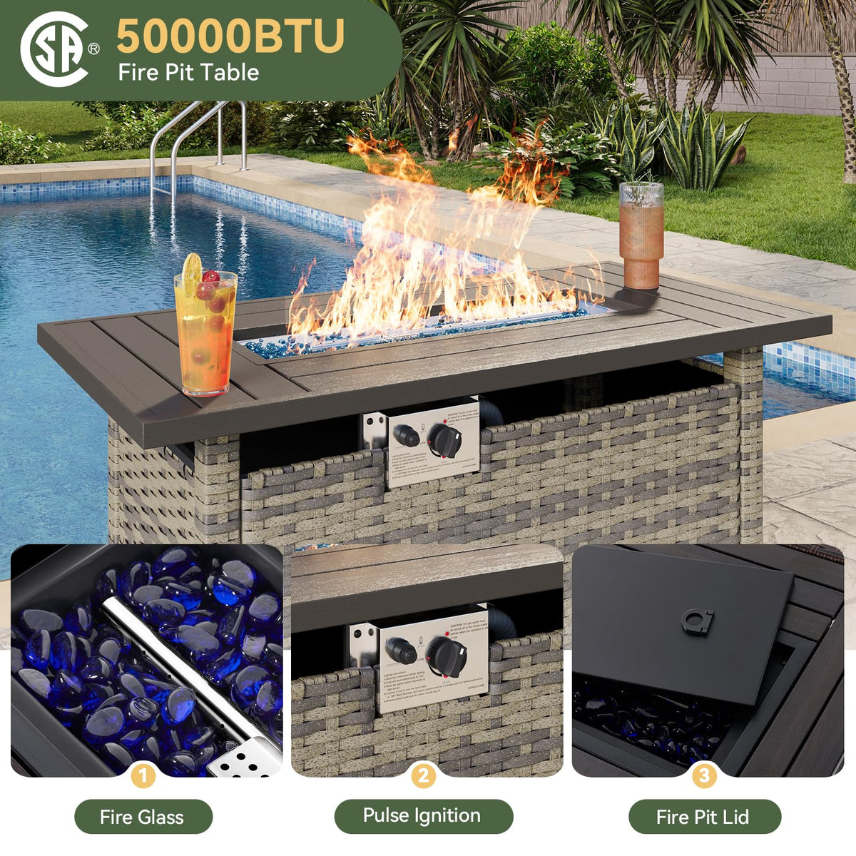 Aoxun 10-piece yellow wicker patio set with 44-inch fire pit - photo 2