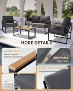 Aoxun 4-piece black metal patio set with dark gray cushions - photo 2