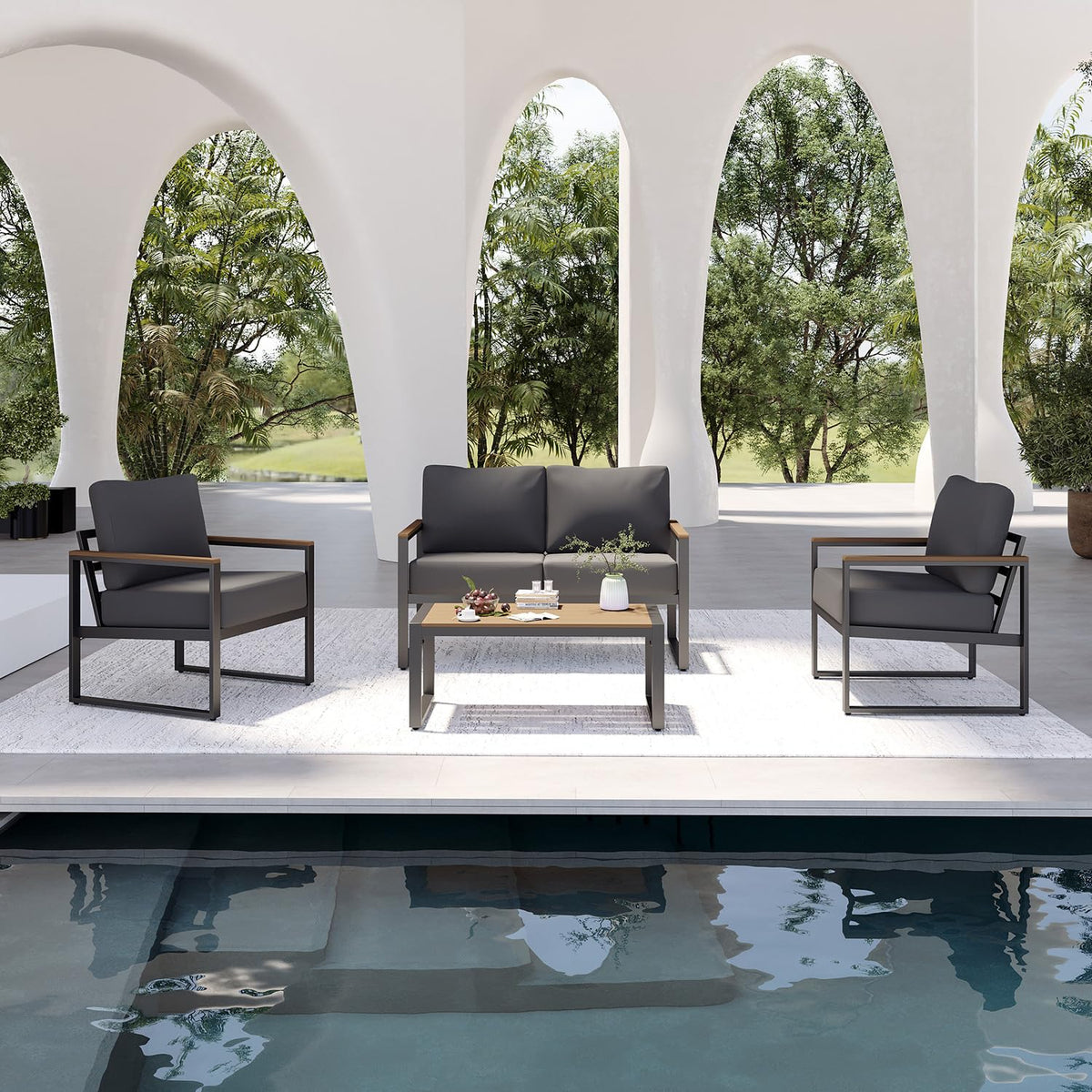 Aoxun 4-piece black metal patio set with dark gray cushions - photo 5