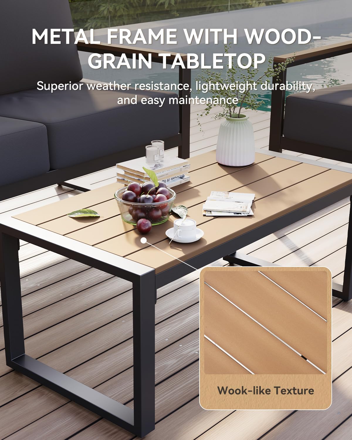 Aoxun 4-piece black metal patio set with dark gray cushions - photo 6