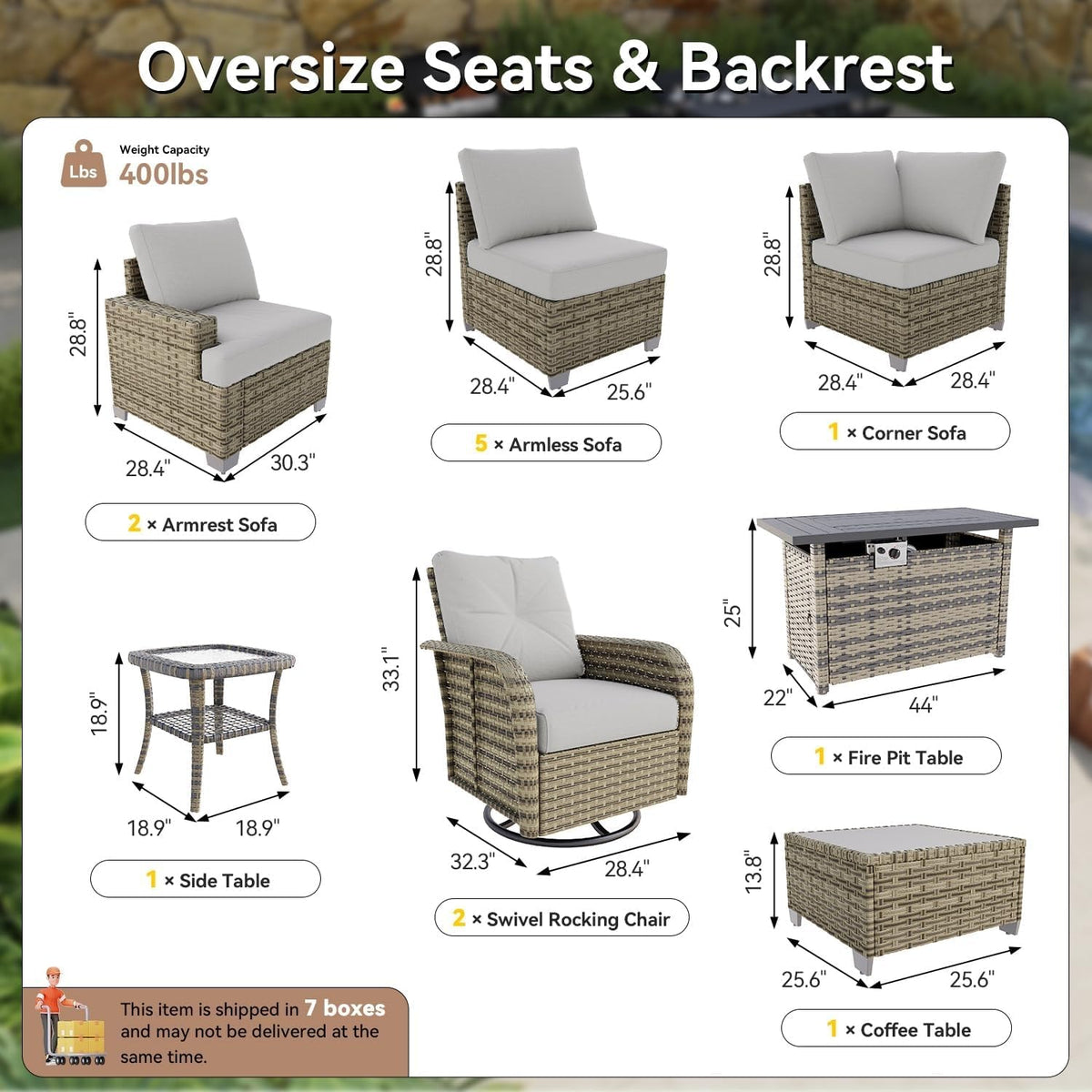 Aoxun 13-Piece Wicker Patio Furniture Set with Fire Pit - B0HFRC237Q - Image 2