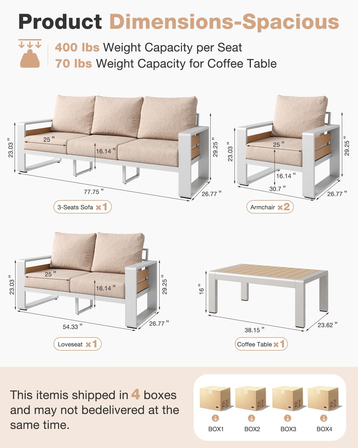 Aoxun 5-Piece Aluminum Patio Furniture Set - B0HHD2NK4F - Image 6