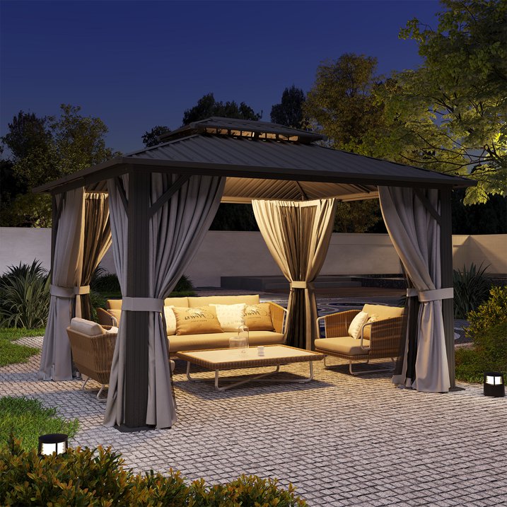 Clouddwell 10' x 12' Gazebo for Patio, Gazebo Pergola with Sloped Roof, Large Wall-Mounted Heavy Duty Awnings, for Deck, Patio and Backyard