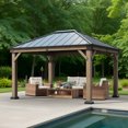 Clouddwell 12*10FT Hardtop Gazebo,Wooden Patio Gazebo with Single-Layer Galvanized Steel Roof,Suitable for Backyards,Patios and Decks.