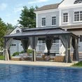 Clouddwell 12'x20' Hardtop Gazebo - Polycarbonate Double Roof with Netting & Curtains for Patio, Garden Sun Protection,Gray