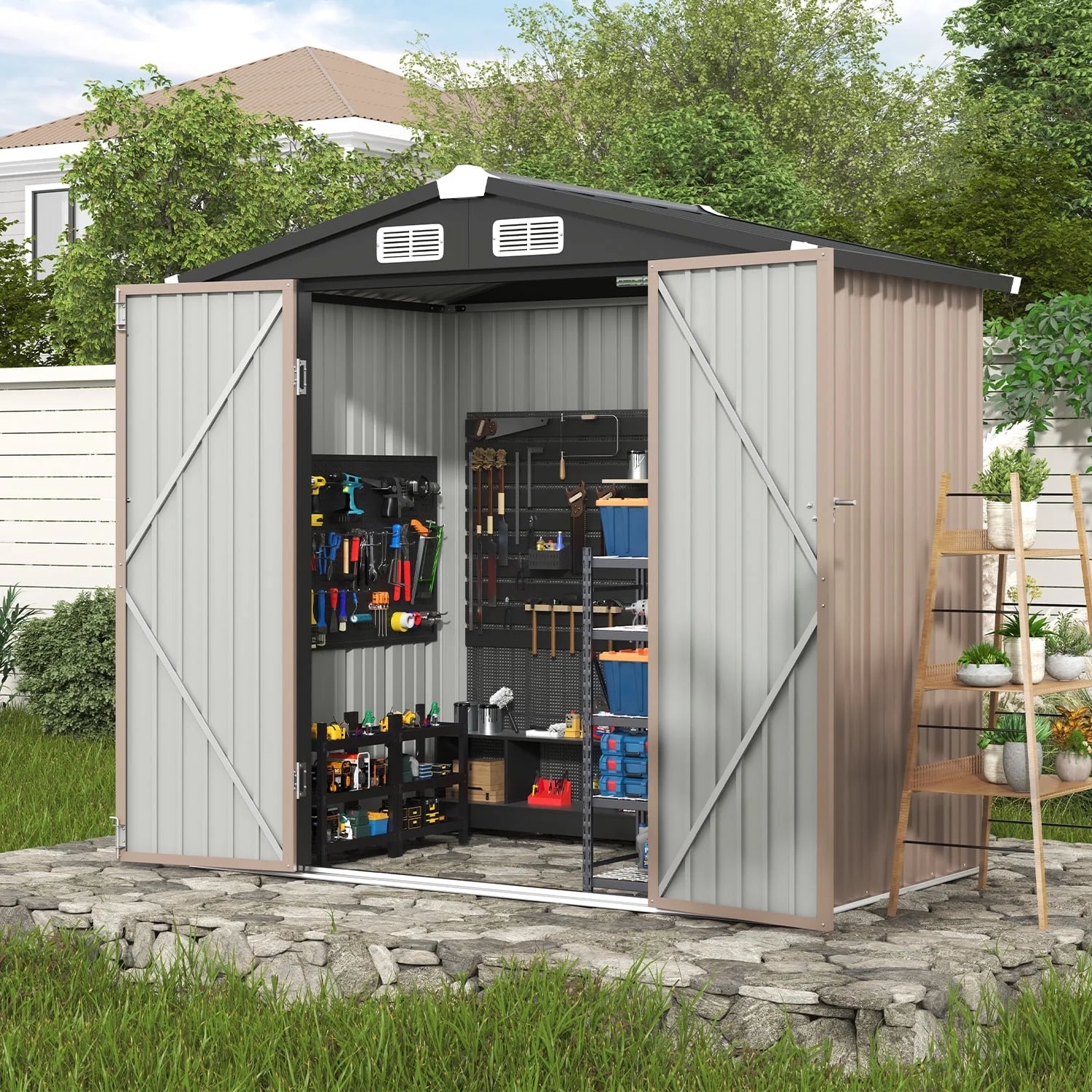 Clouddwell 6 ft. x 4 ft. Outdoor Storage Shed, Metal Garden Shed with Lockable Doors & Sloped Roof for Backyard, Patio, Poolside