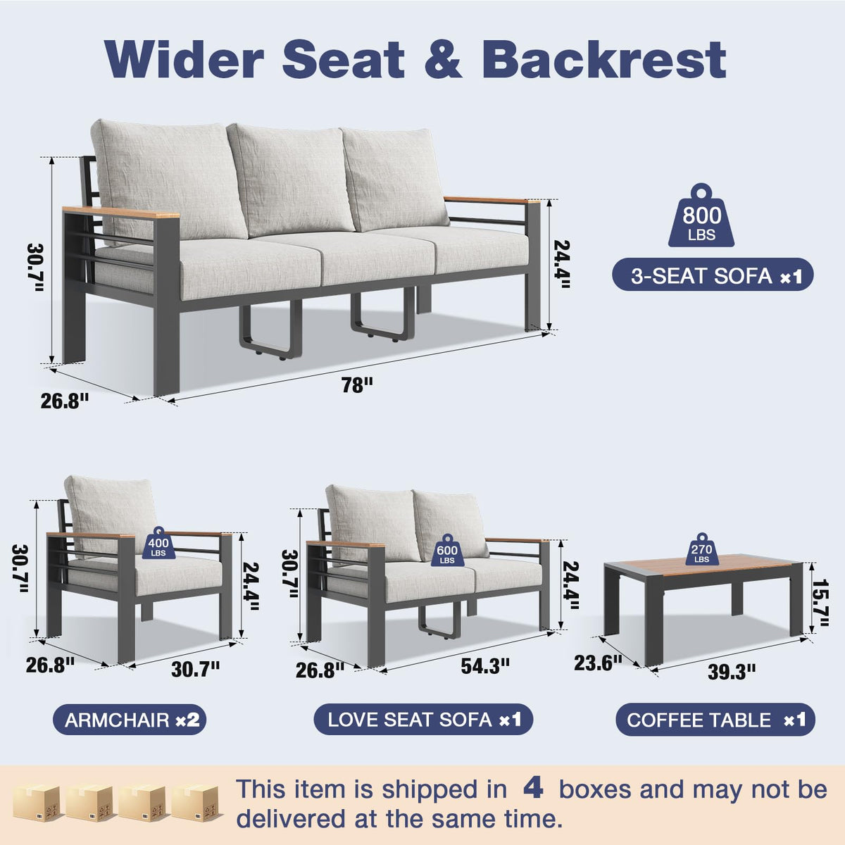 Aoxun Aluminum Patio Furniture Set