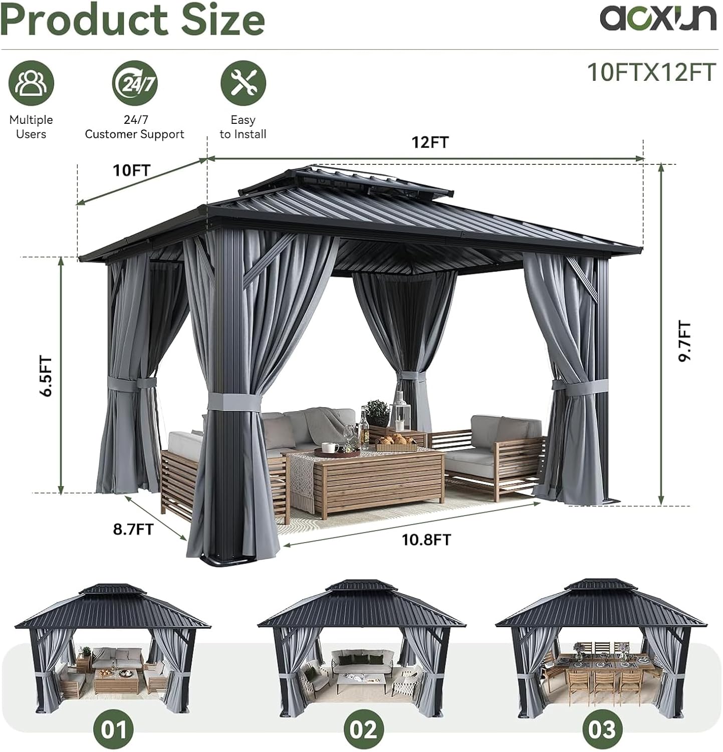 Aoxun Hardtop Gazebo, Outdoor Pergola