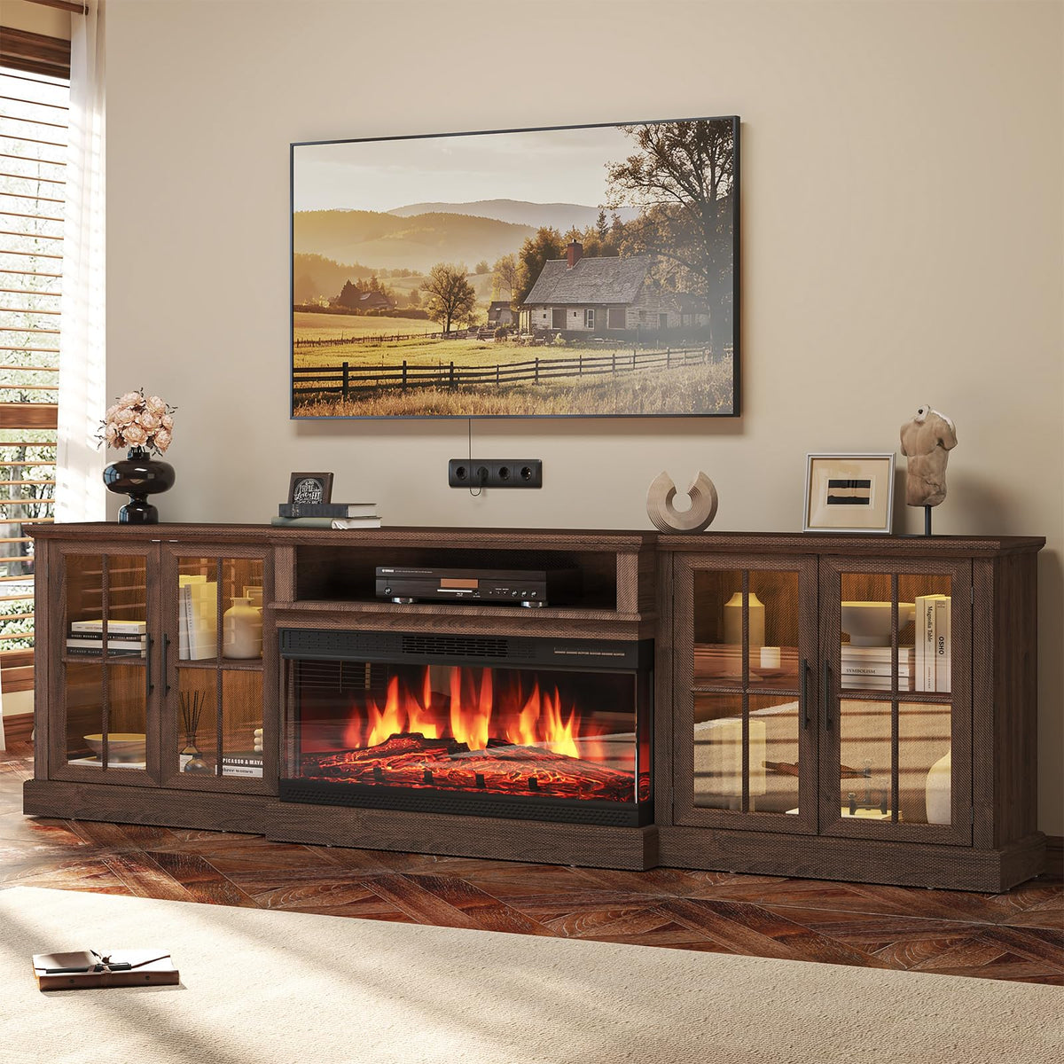 Aoxun 98-Inch Modern Fireplace TV Stand