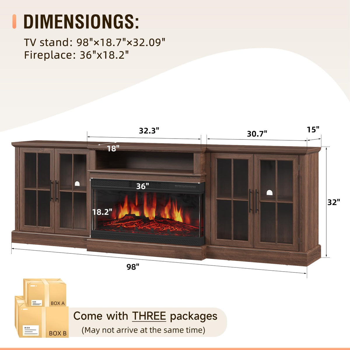 Aoxun 98-Inch Modern Fireplace TV Stand