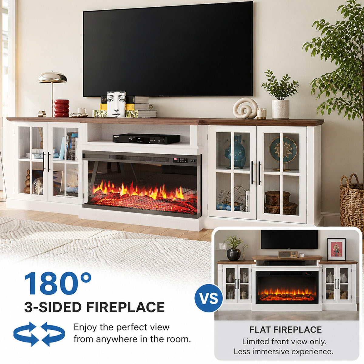 Aoxun 98-Inch Modern Fireplace TV Stand