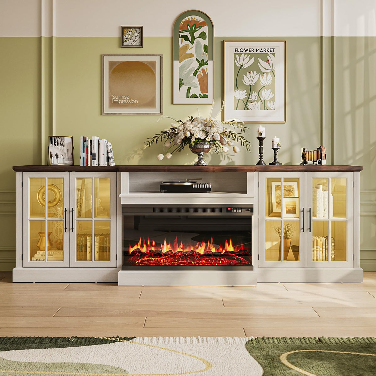 Aoxun 98-Inch Modern Fireplace TV Stand