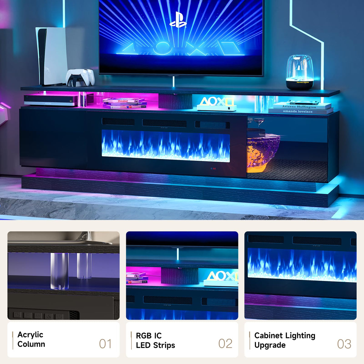 Aoxun Modern Fireplace TV Stand