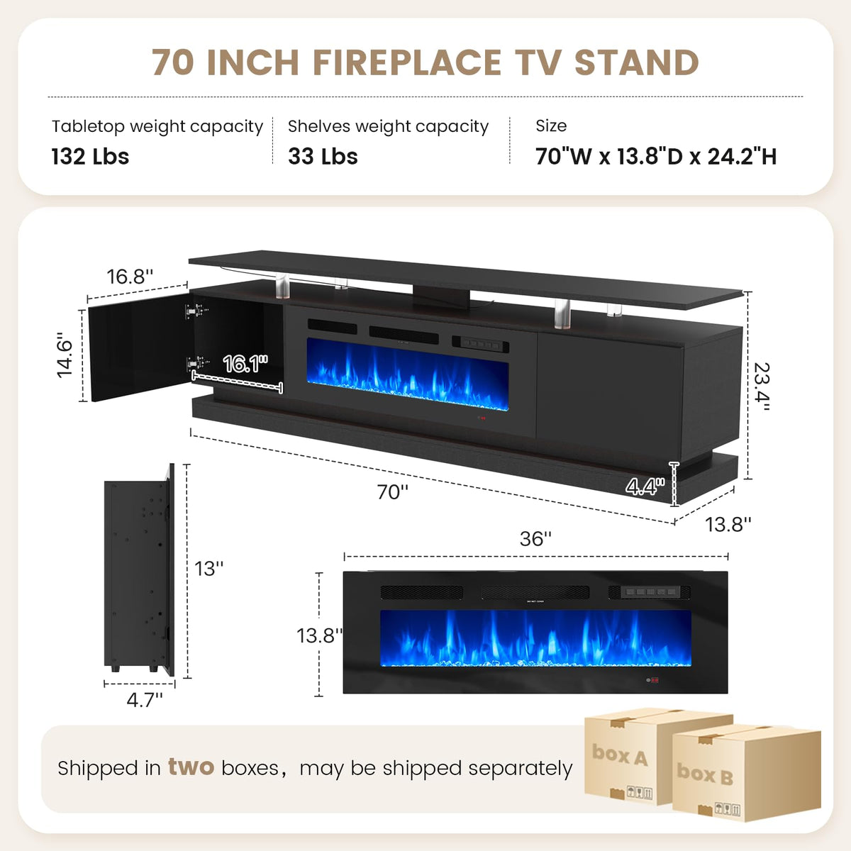 Aoxun Modern Fireplace TV Stand