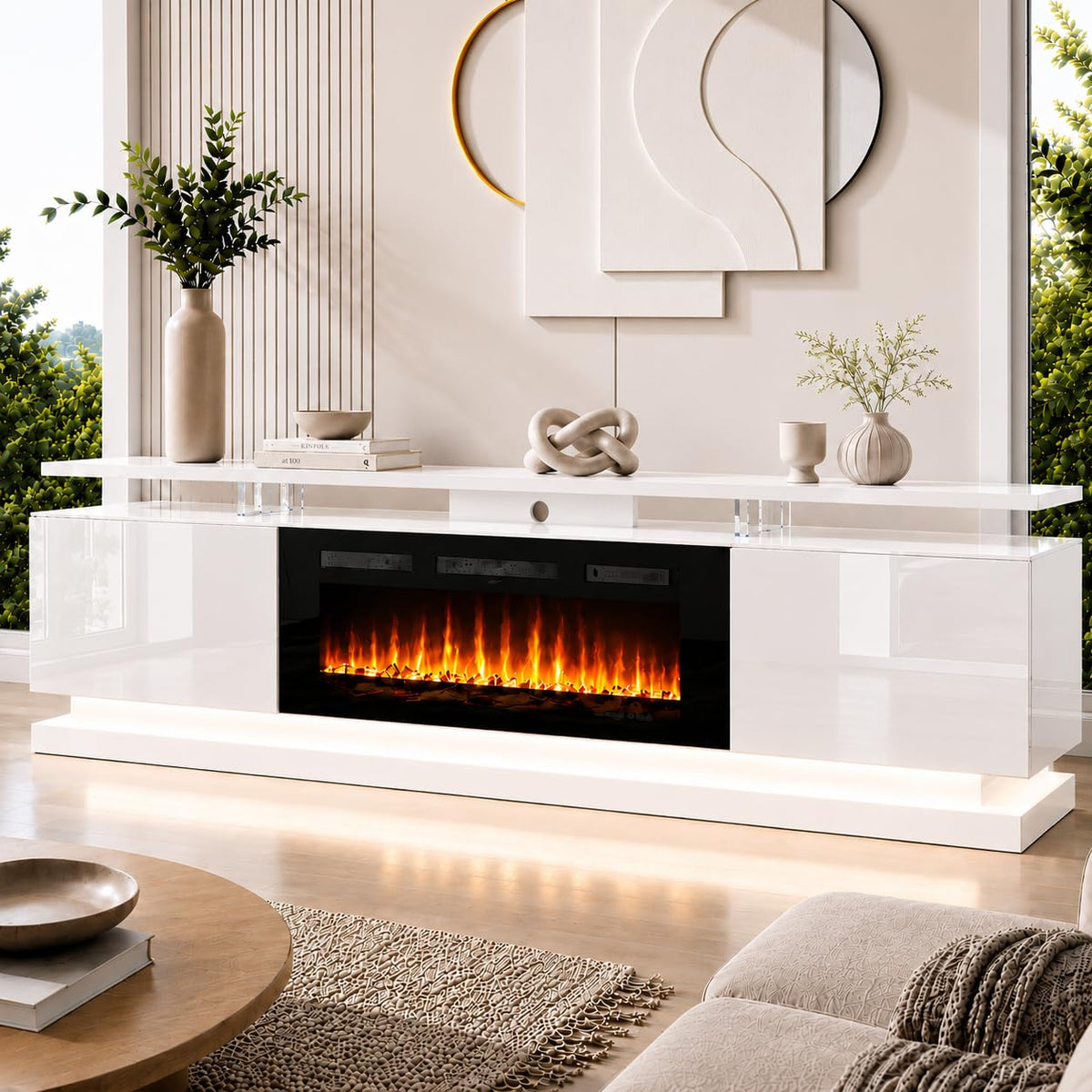 Aoxun Modern Fireplace TV Stand
