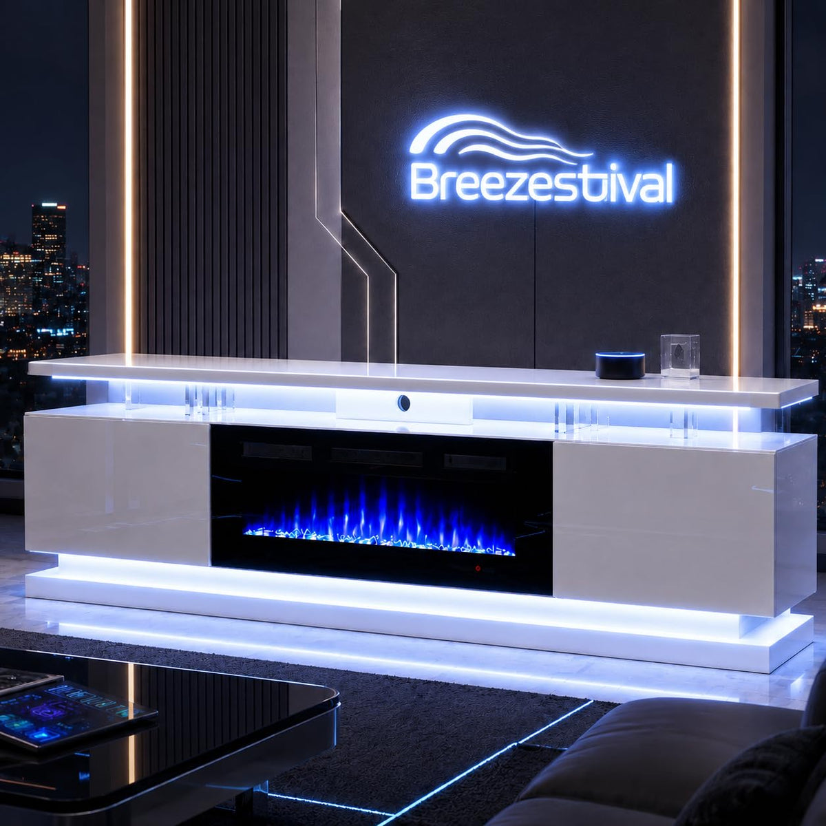 Aoxun Modern Fireplace TV Stand
