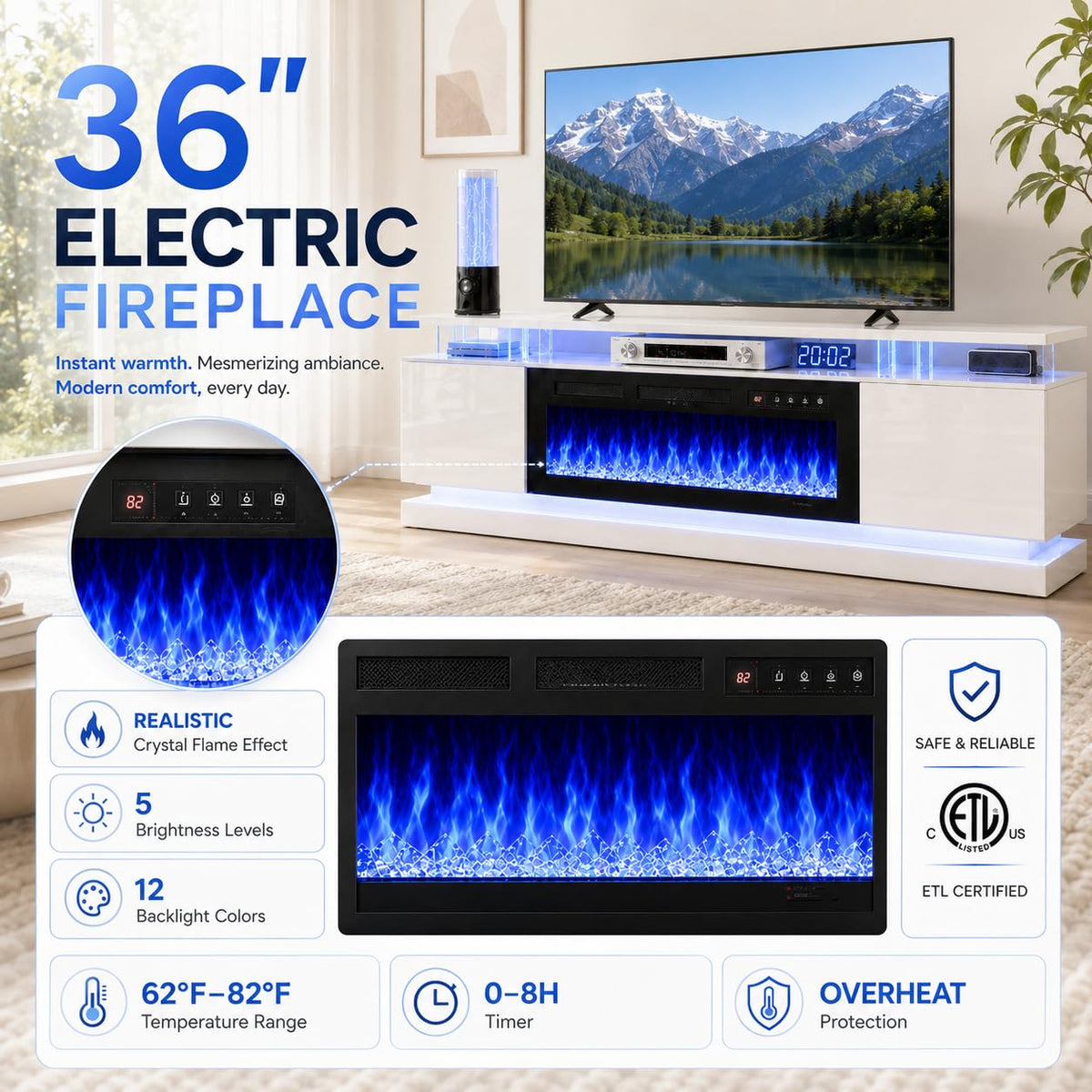 Aoxun Modern Fireplace TV Stand