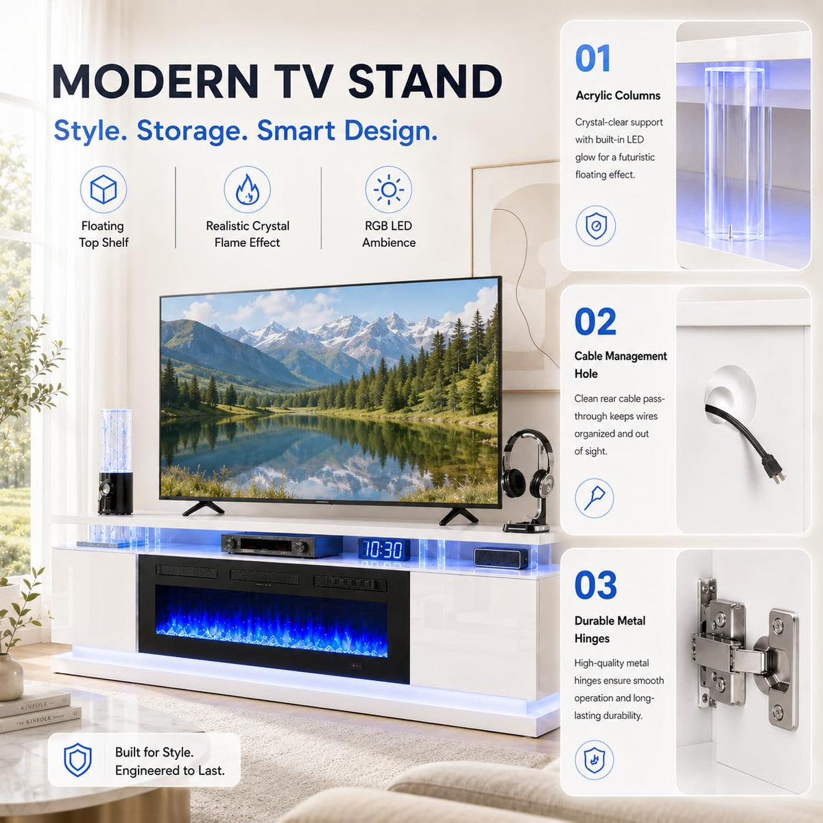 Aoxun Modern Fireplace TV Stand