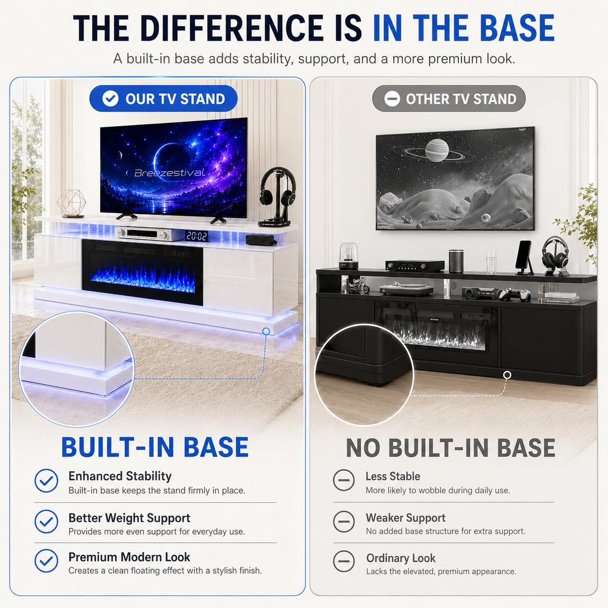 Aoxun Modern Fireplace TV Stand