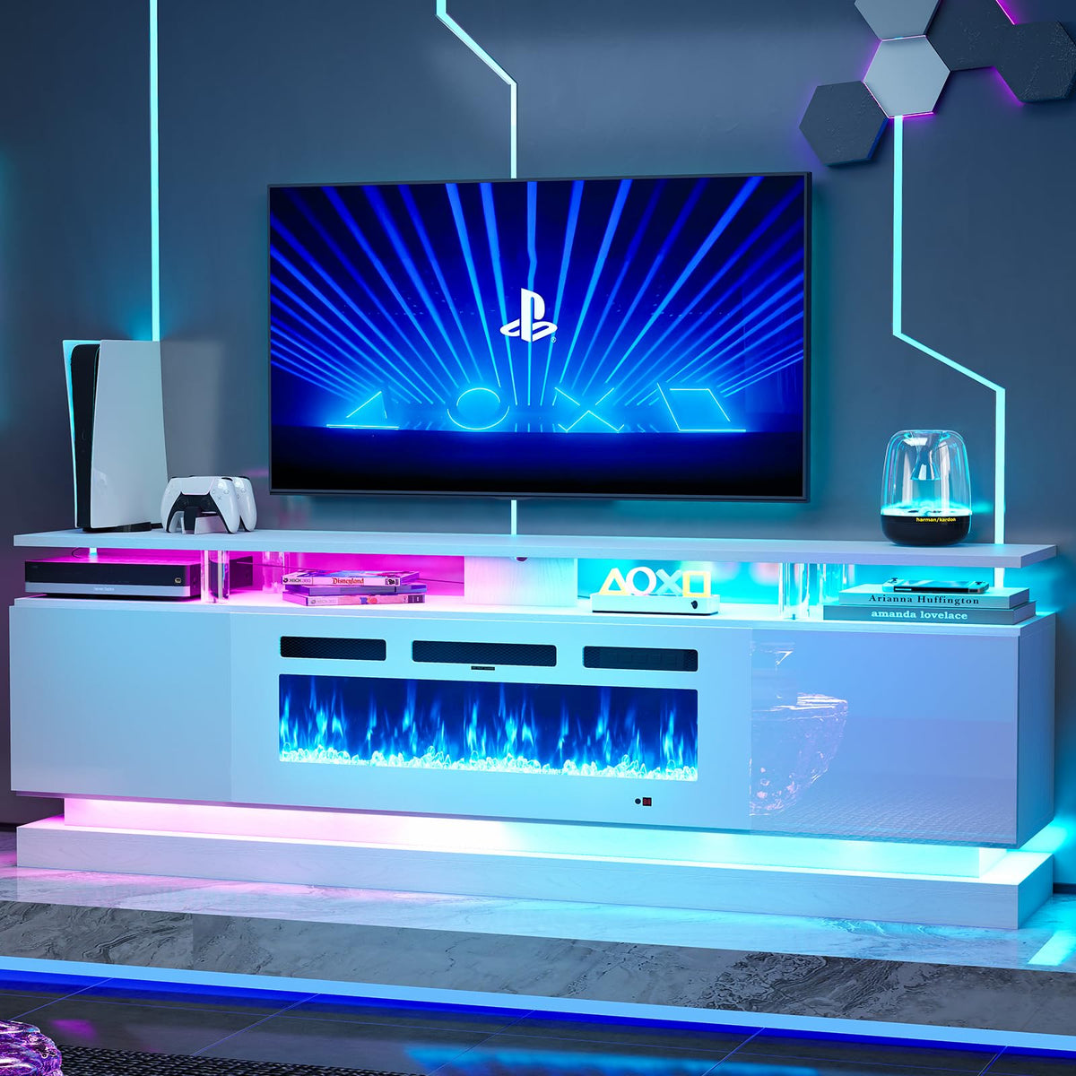 Aoxun Modern Fireplace TV Stand