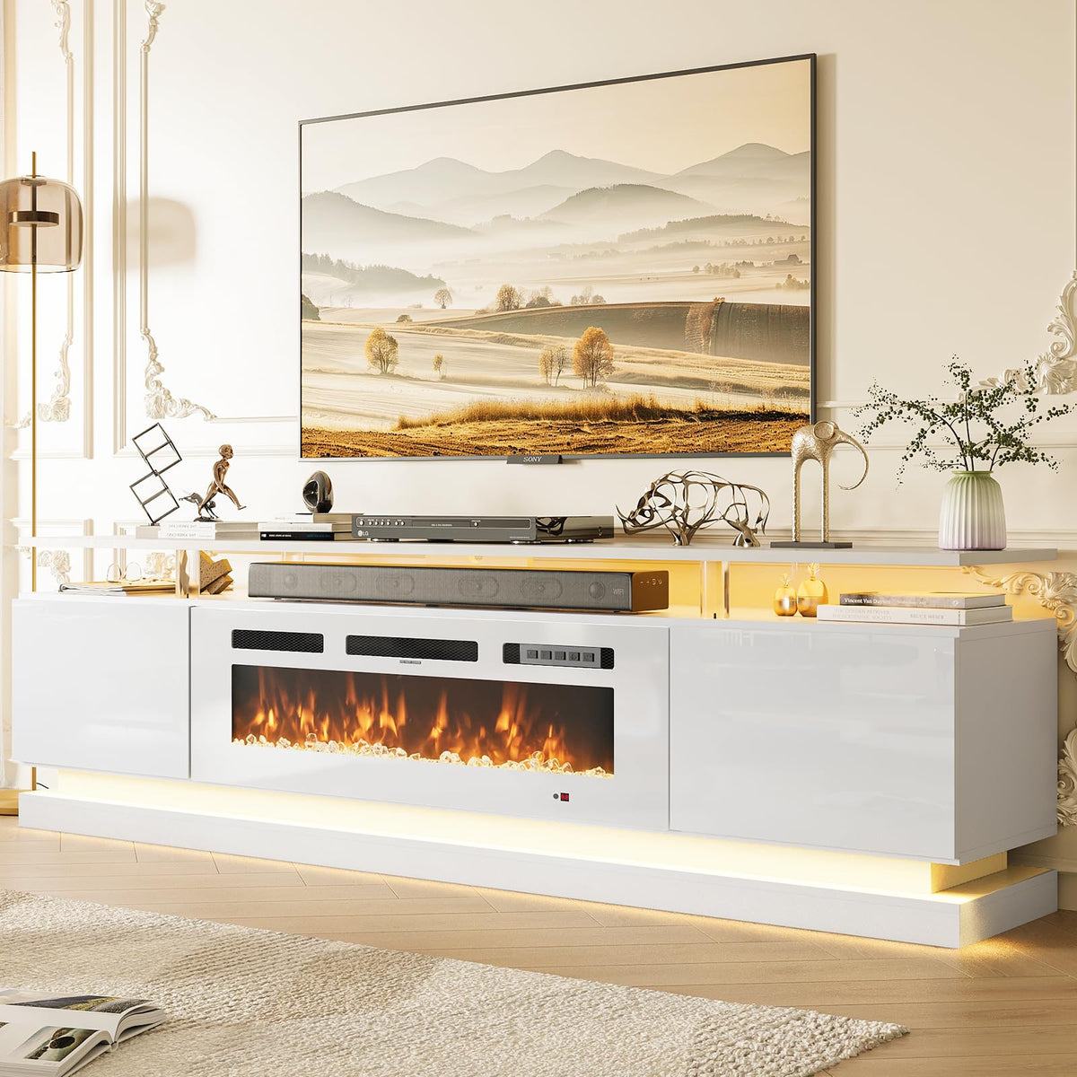 Aoxun Modern Fireplace TV Stand