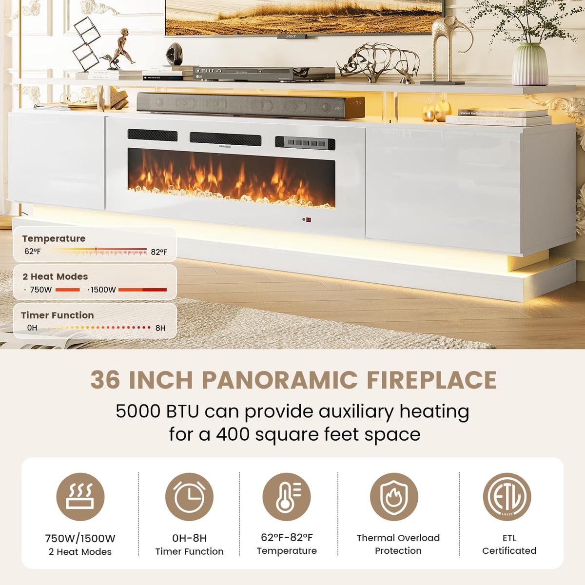 Aoxun Modern Fireplace TV Stand