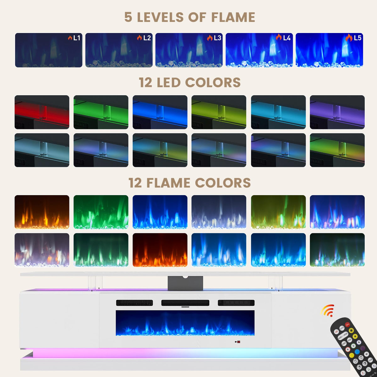 Aoxun Modern Fireplace TV Stand
