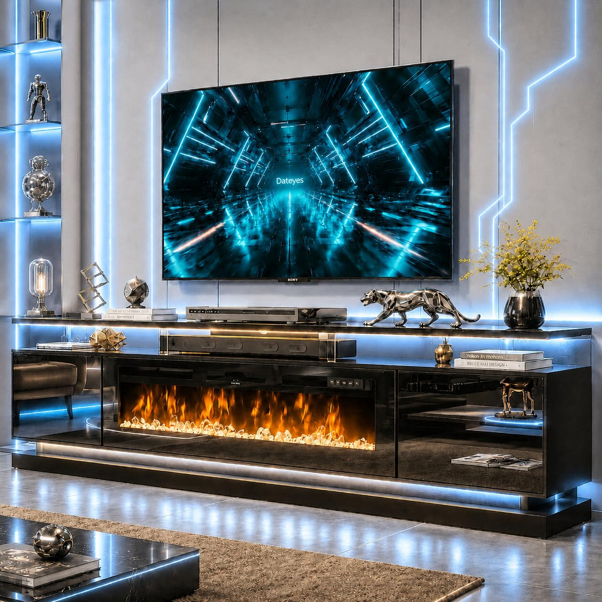 Aoxun Modern Fireplace TV Stand