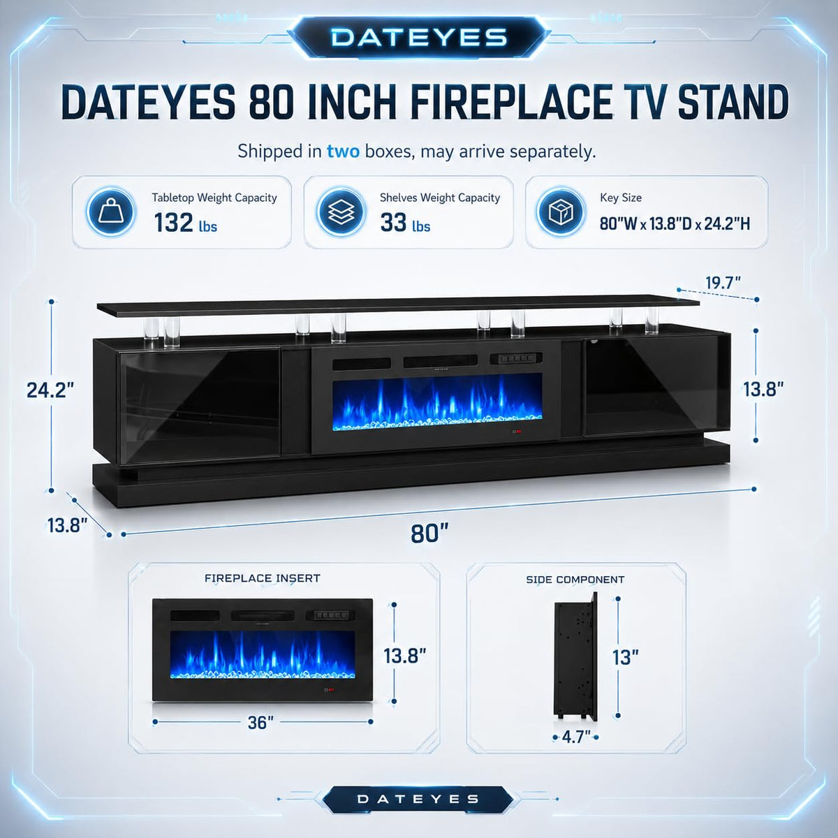 Aoxun Modern Fireplace TV Stand