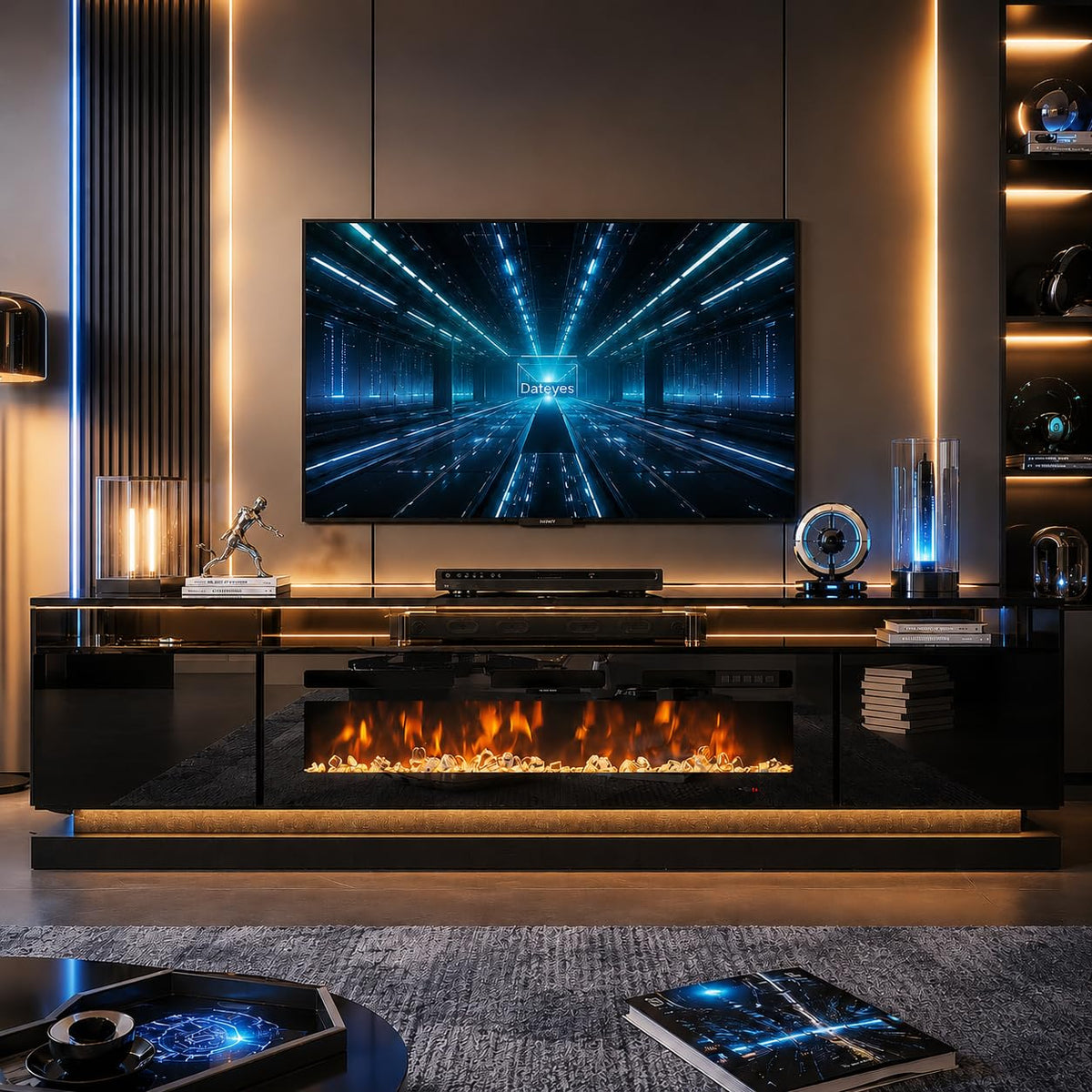Aoxun Modern Fireplace TV Stand