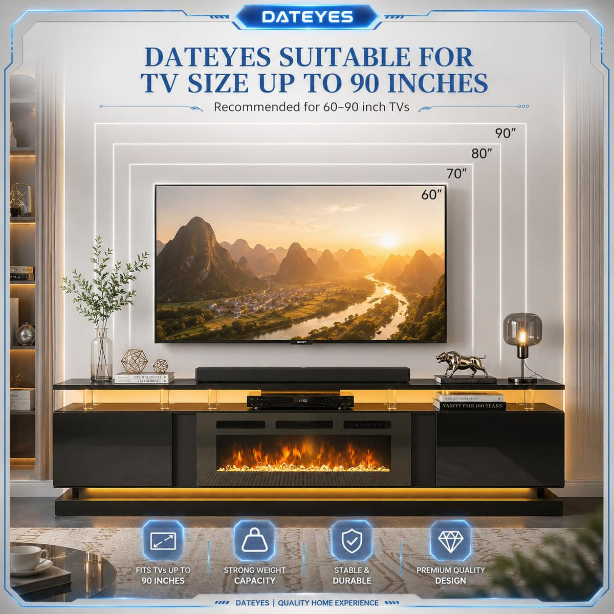 Aoxun Modern Fireplace TV Stand