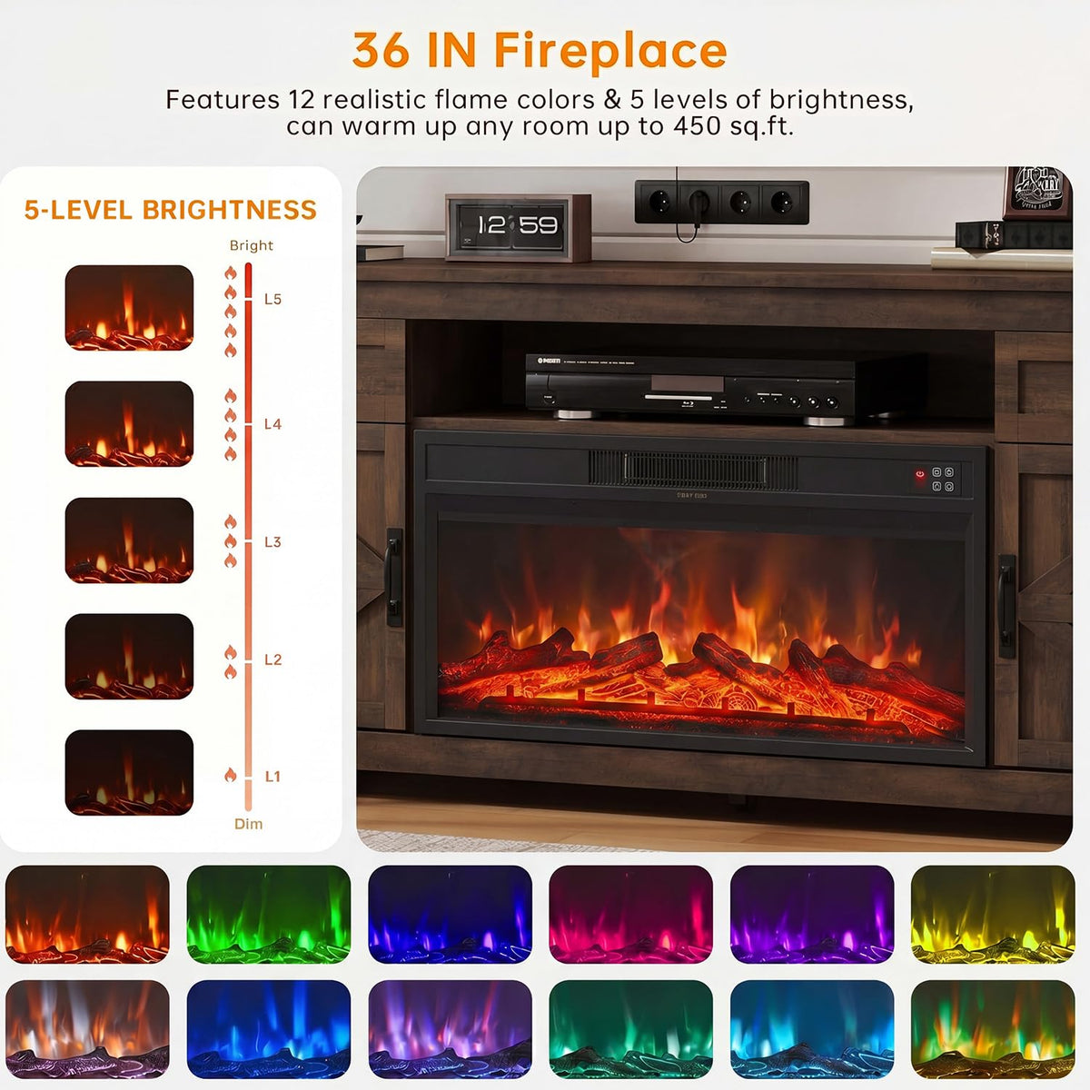 Aoxun 70-Inch Farmhouse Fireplace TV Stand