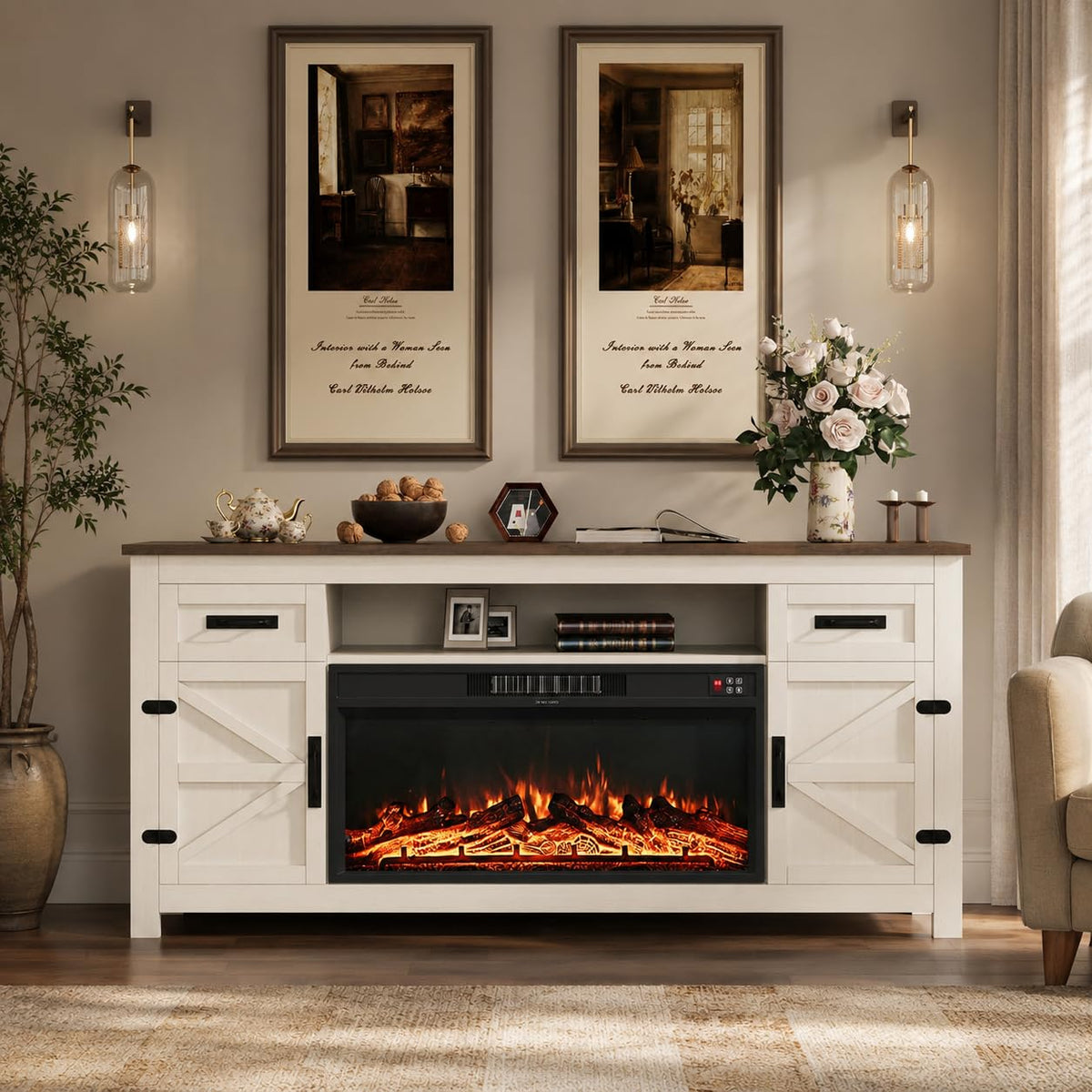 Aoxun 70-Inch Farmhouse Fireplace TV Stand