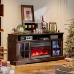 Aoxun Modern Fireplace TV Stand, Brown and Black