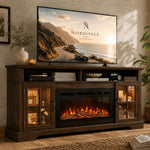 Aoxun Modern Fireplace TV Stand, Brown and Black