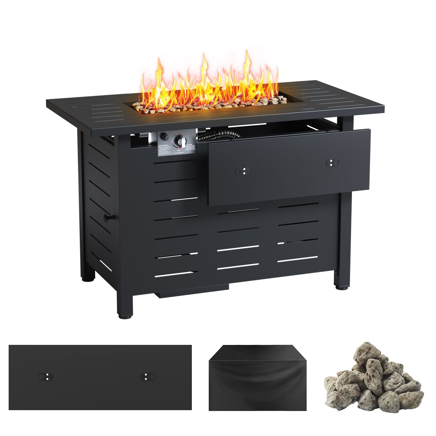 40" Propane Fire Pit Table, 50,000 BTU Auto Ignition Steel Gas Fire Pit with Removable Lid & Waterproof Cover for Patio, Backyard, Black