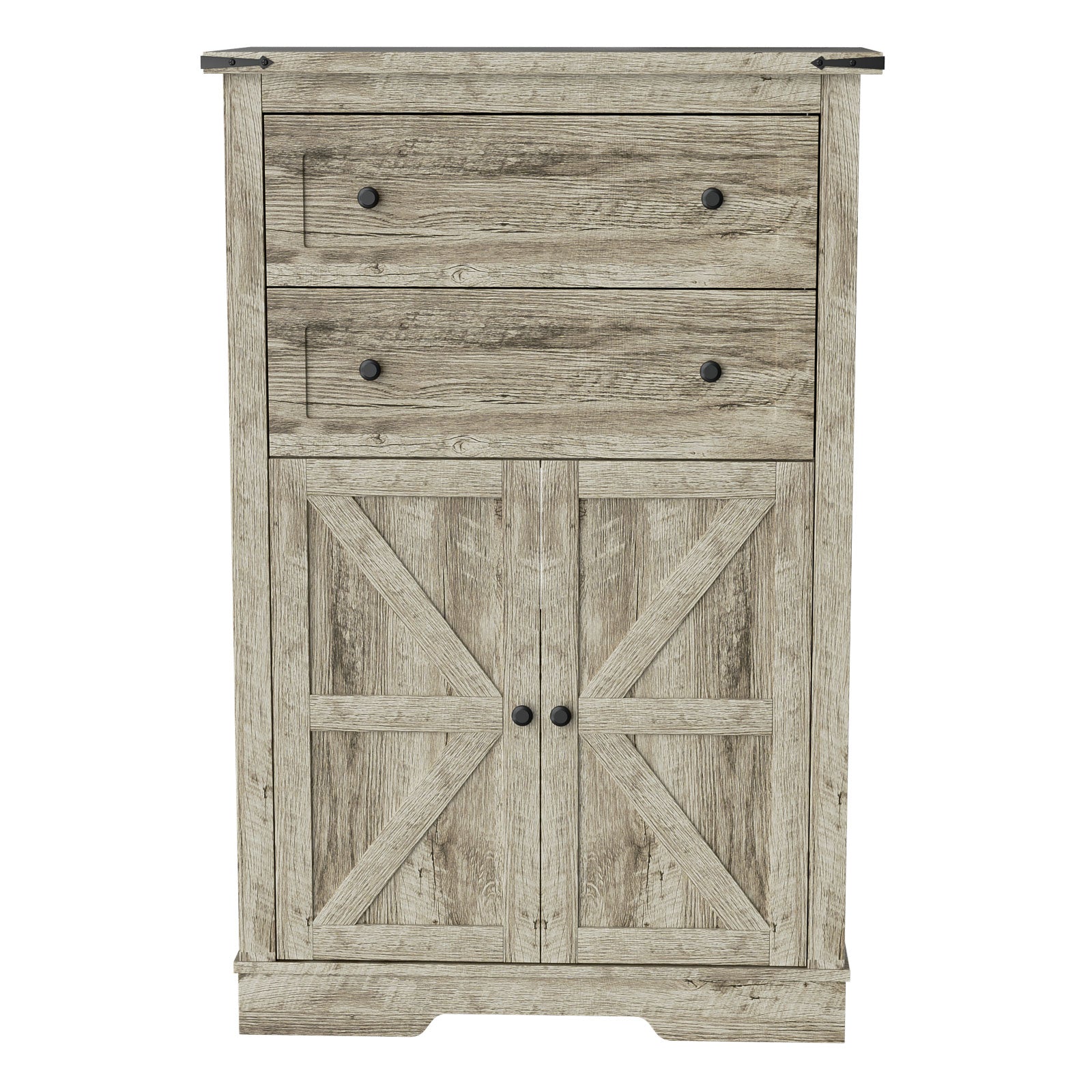 Farmhouse Sideboard Buffet Cabinet, Wooden Accent Cabinet Kitchen Cabinet with Drawers and Adjustable Shelf, Gray