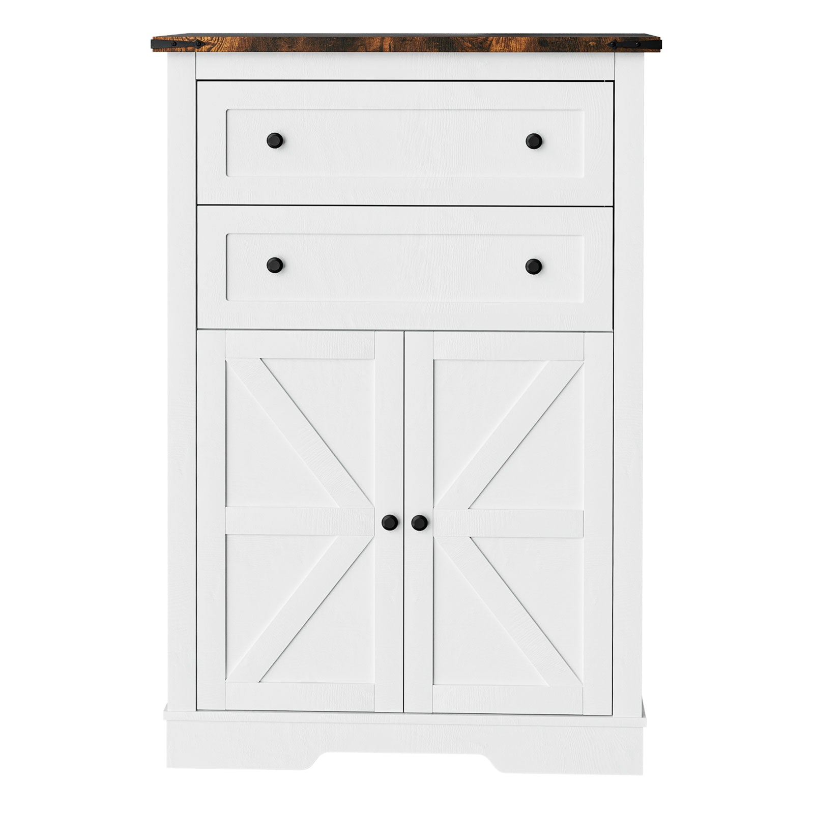 Farmhouse Sideboard Buffet Cabinet, Wooden Accent Cabinet Kitchen Cabinet with Drawers and Adjustable Shelf, White