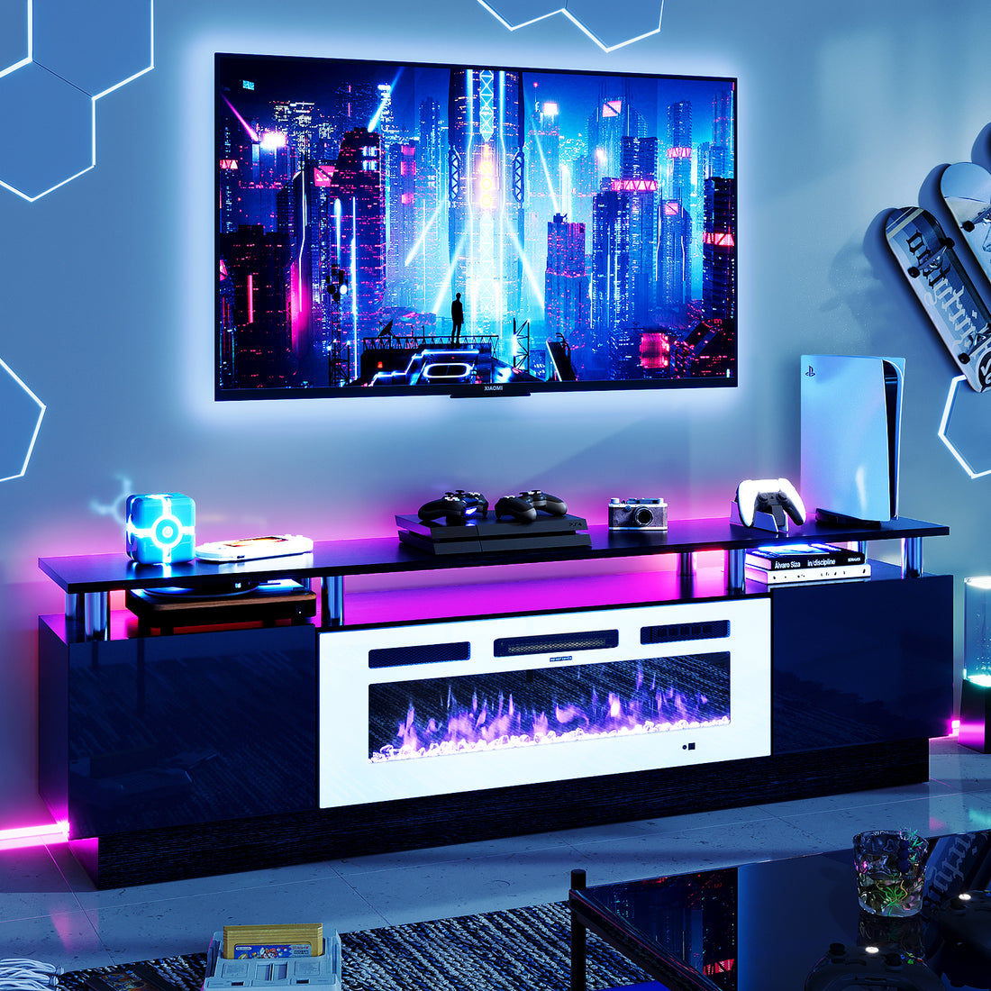 Fireplace TV Stand, Entertainment Center for TVs up to 80", 70” TV Sta