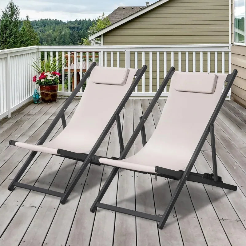 Patio Aluminum Lounge Folding Sling Chairs, Set of 2