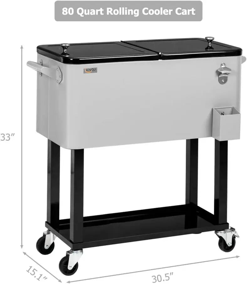 Drink Cooler Cart,  80 Quart Rolling Cart on Wheels