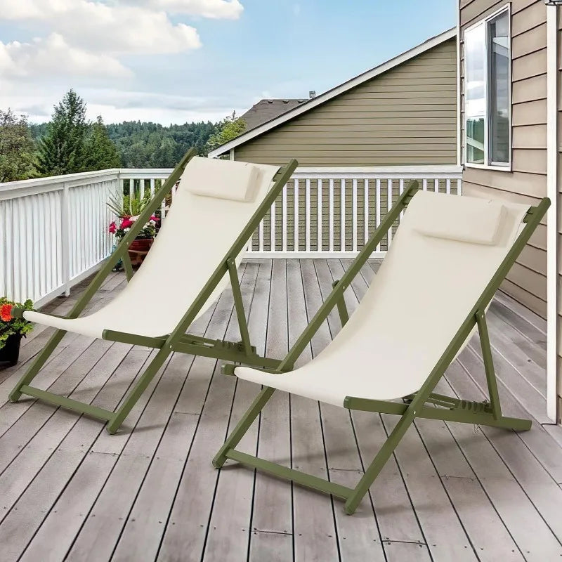 Patio Aluminum Lounge Folding Sling Chairs, Set of 2